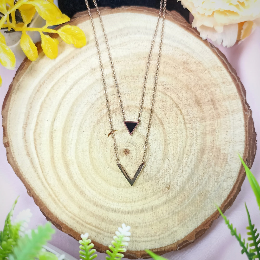 TRIANGLE V DOUBLE CHAIN PENDANT- ROSE GOLD