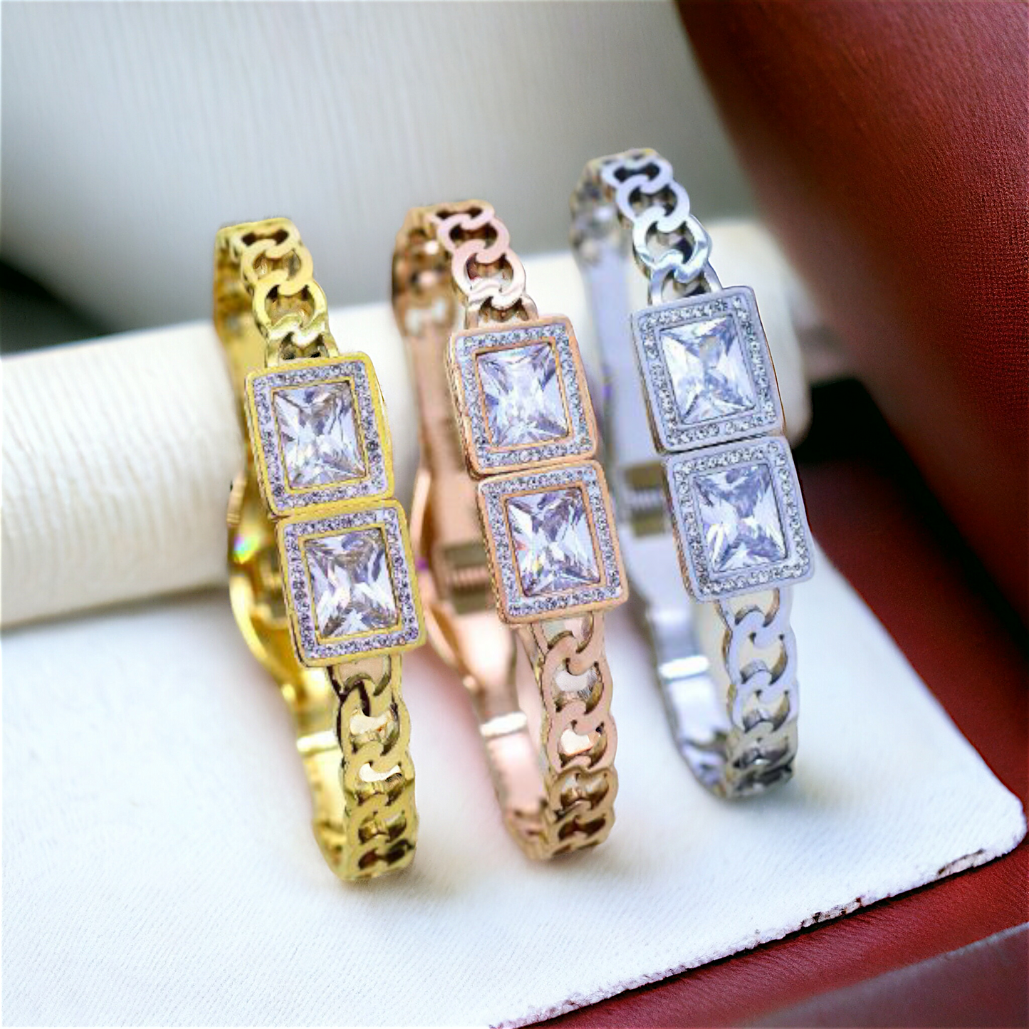 Shackles with bright square stone studded bracelet / kada