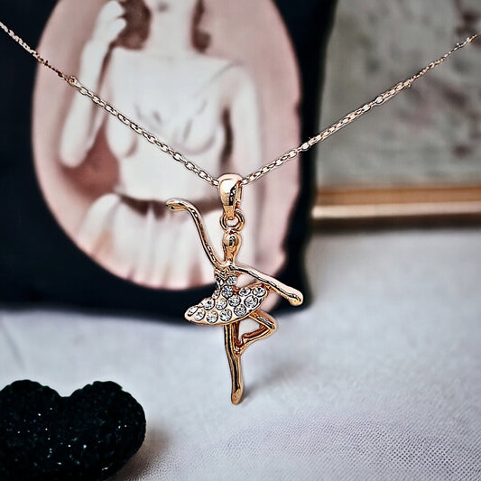 DANCING DOLL CZ STONE PENDANT NECKLACE- ROSE GOLD