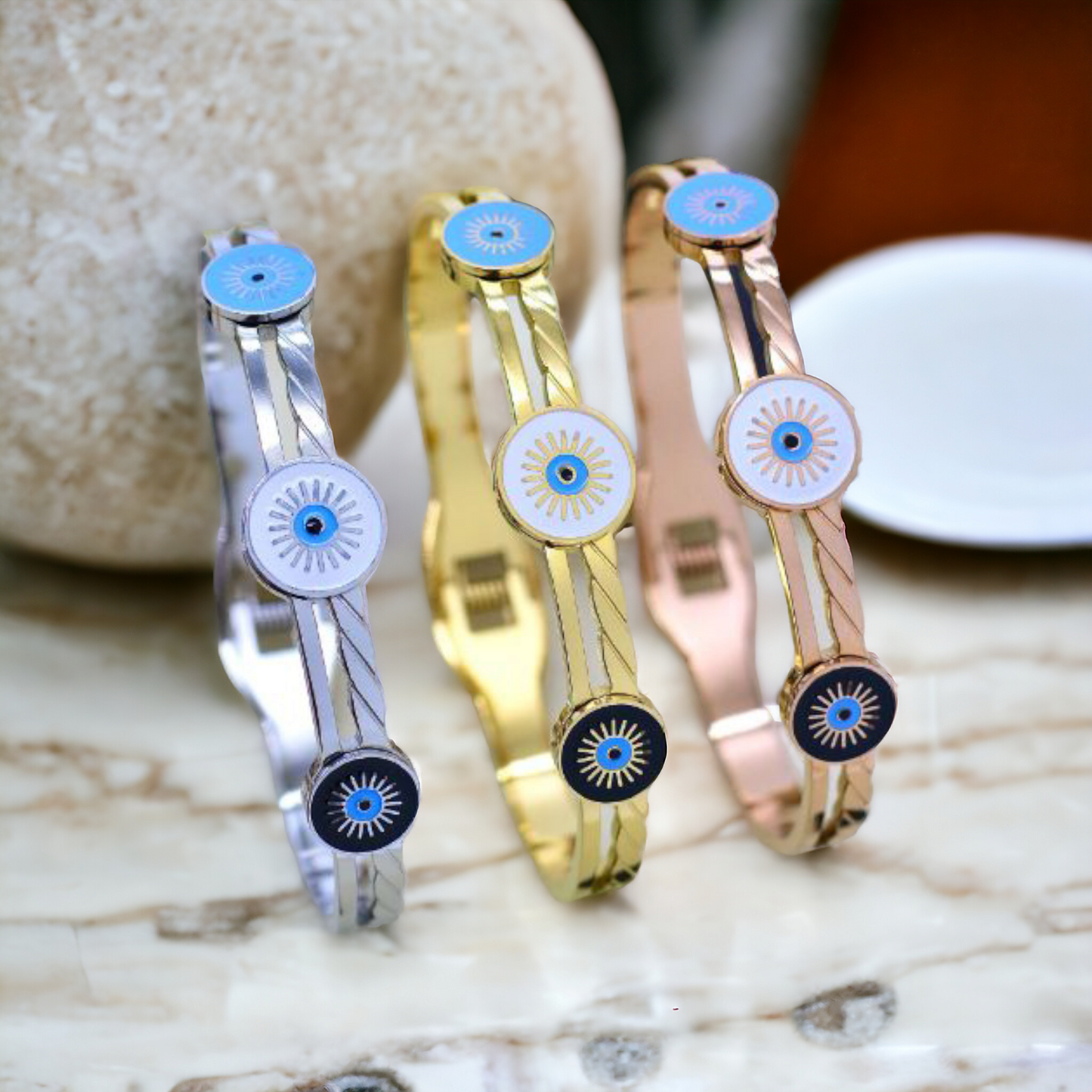 Three shades evil eye bracelet / kada
