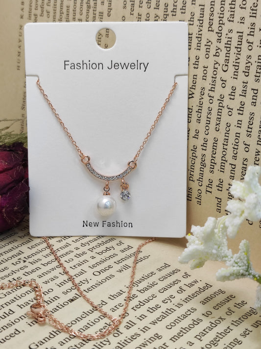 GRACEFUL PEARL PENDANT NECKLACE- ROSE GOLD