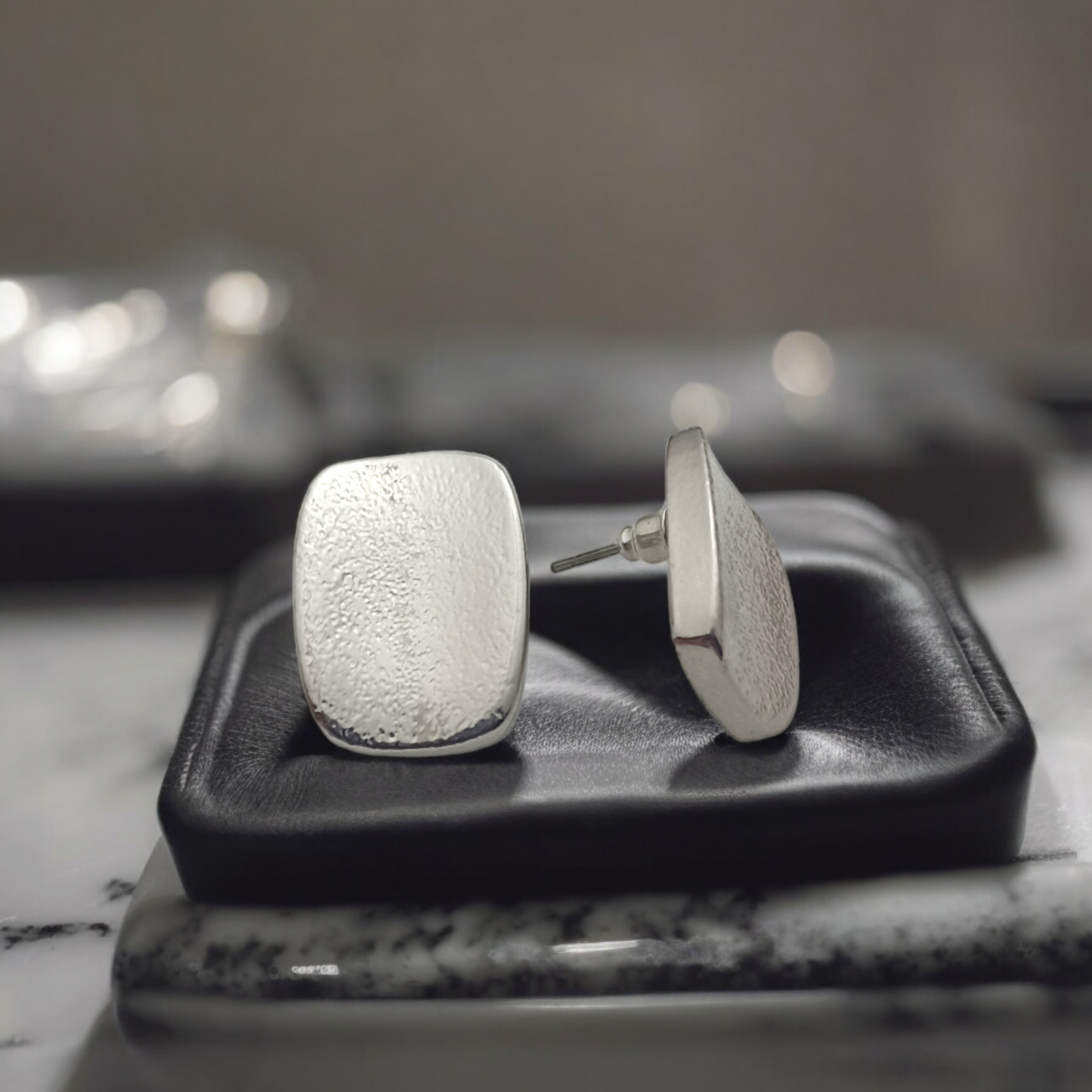 Betterblings rectangle stud statement silver earrings