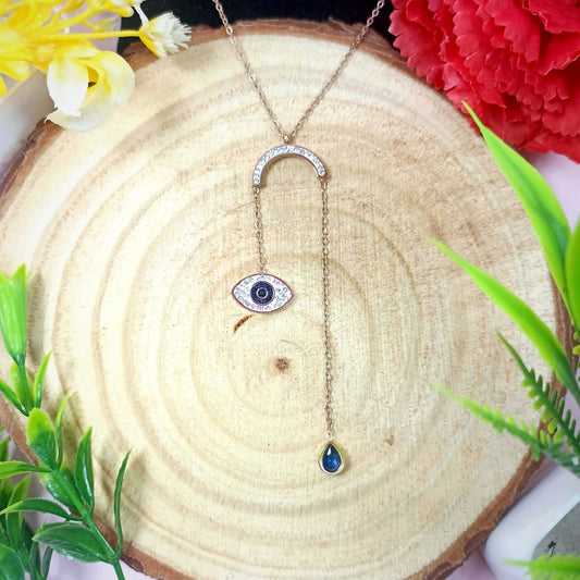 EVIL EYE DROP PENDANT WITH STONE NECKLACE - ROSE GOLD