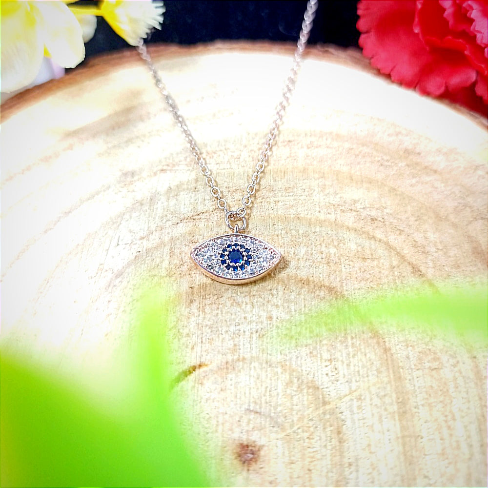 Evil Eye Stone Studded Necklace - Rose gold