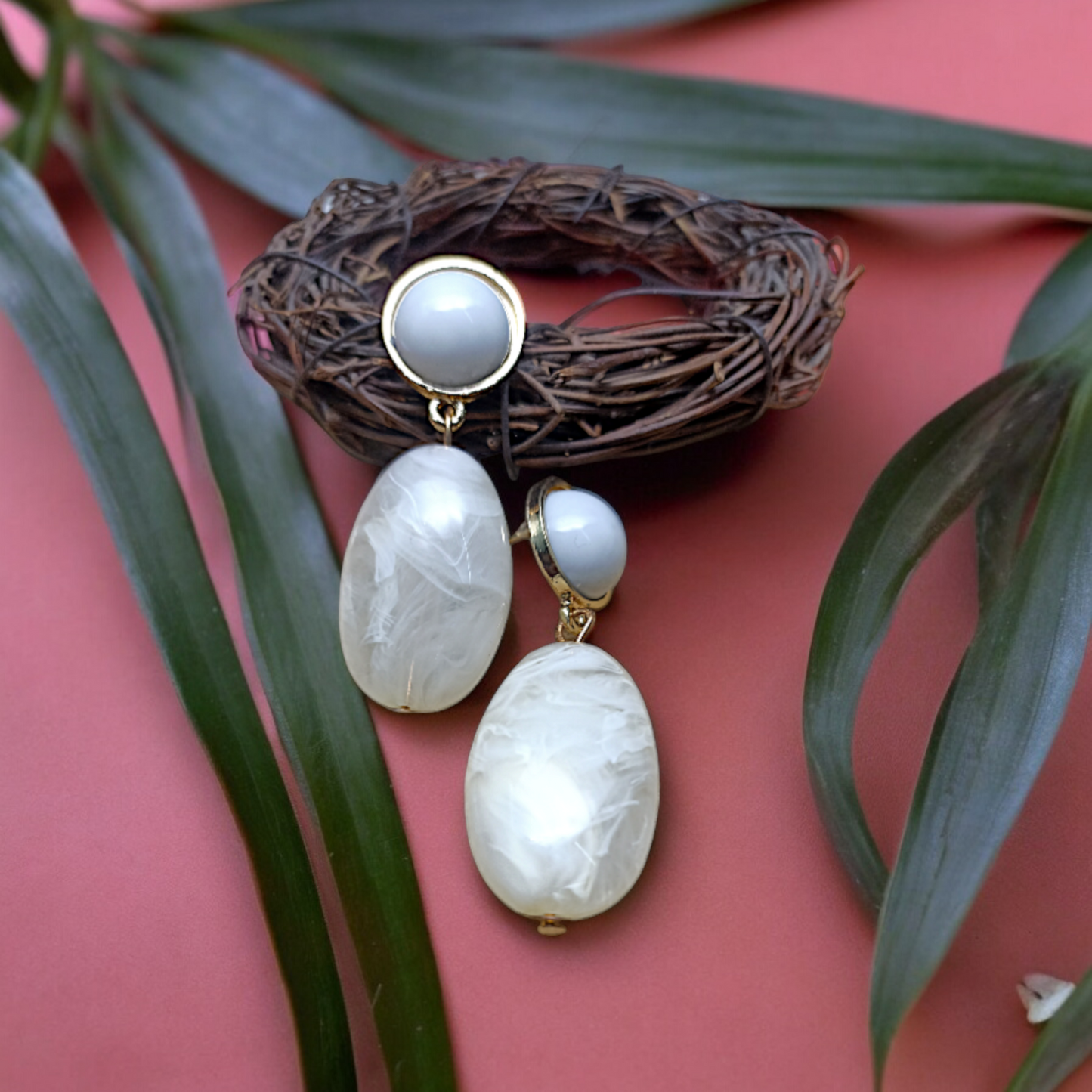 Mother of pearl dangle gold earrings