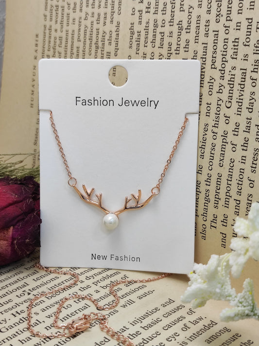 GLITZY PEARL PENDANT NECKLACE- ROSE GOLD